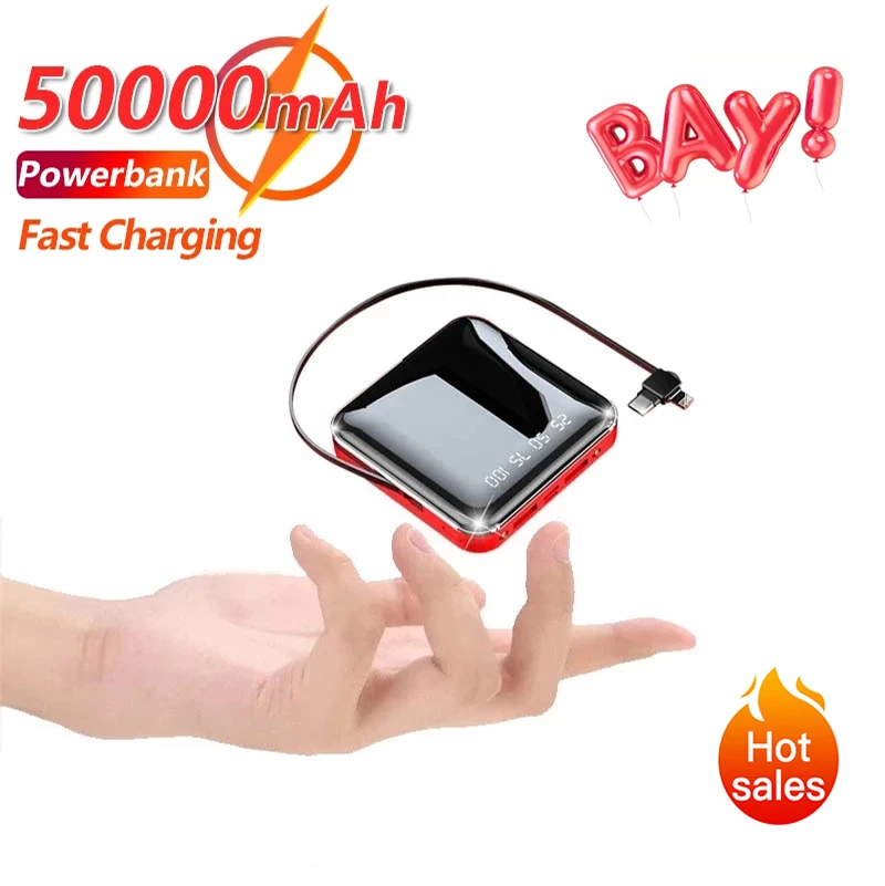 

50000mAh Mini Portable Power Bank with Digital Display Data Cable Flashlight External Battery Charger for IPhone Samsung Xiaomi