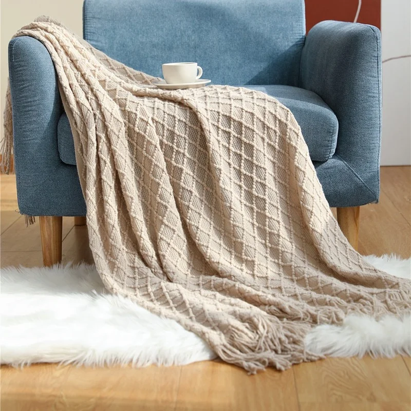 

Nordic Knitted Plaid Blanket Throw Sofa Decorative Blanket Soft Shawl Blanket with Tassel Bed Cover Blankets for Beds