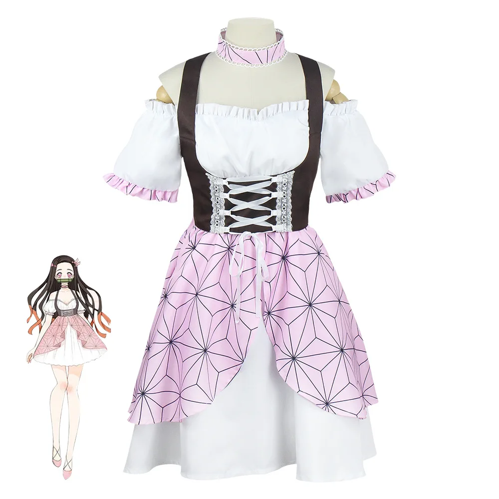 

Kamado Nezuko Lolita Dress Anime Demon Slayer Cosplay Costume Uniform Halloween Costumes Flower Street Kimono