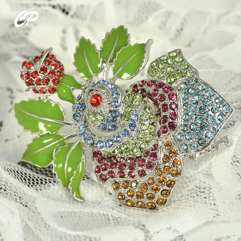 

Exquisite and Fashionable Alloy Rhinestone Rose Flower Luxury Brooch Trend Safety Pin Women's Clothing Accessories Corsage