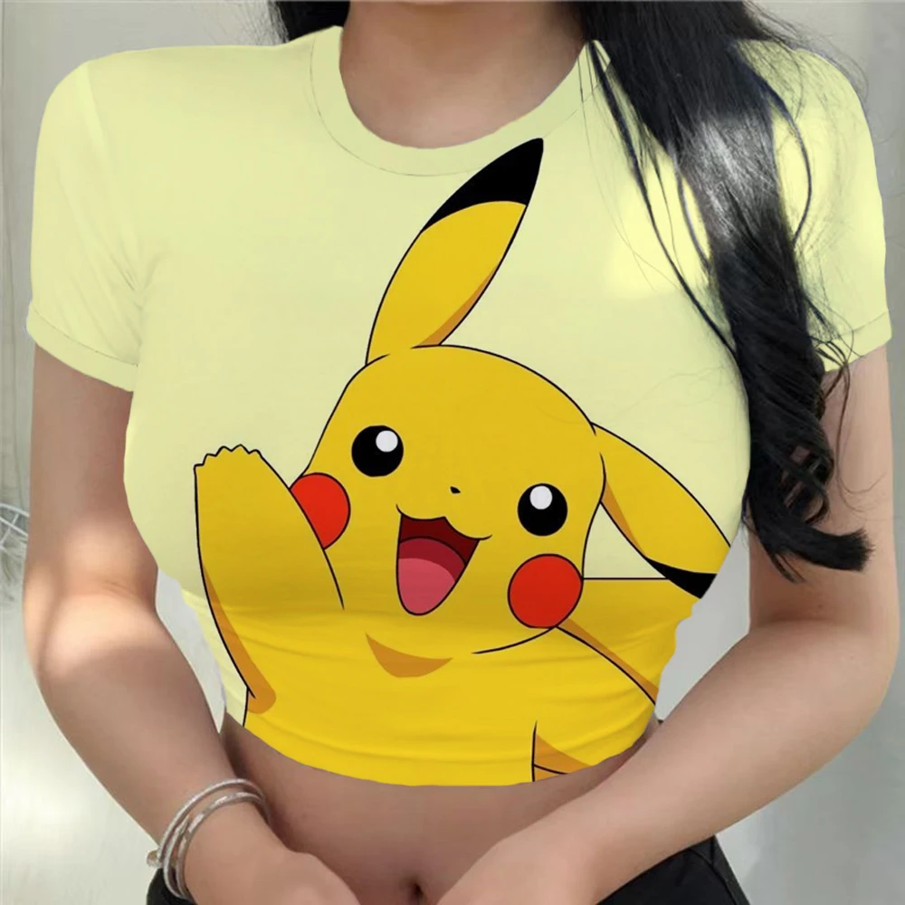 

Футболка Y2k женская с принтом покемона Пикачу, укороченный топ в стиле Хай-стрит, Пикачу в стиле Харадзюку, желтый топ с коротким рукавом и круглым вырезом, лето 2023