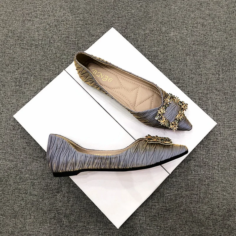 Женские туфли на плоской подошве Лоферы балерины весенние шелковые Сатиновые