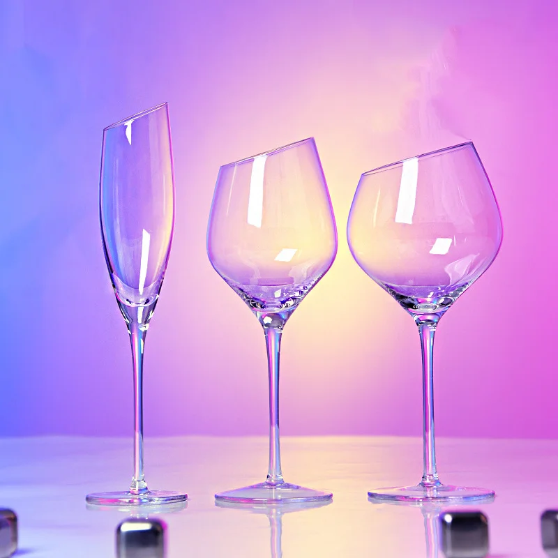 

180ml-460ml-580ml diagonal handmade wine glass ultra-thin crystal Burgundy Bordeaux goblet concave bottom champagne wine glass