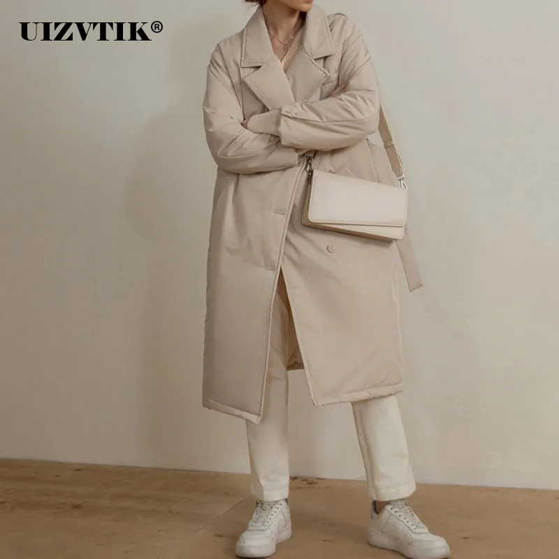 Winter Long Parkas Coat Women 2022 Thick Warm Oversized Cotton Jacket Female Casual Loose Outerwear With Belte Midi Puffer Coat