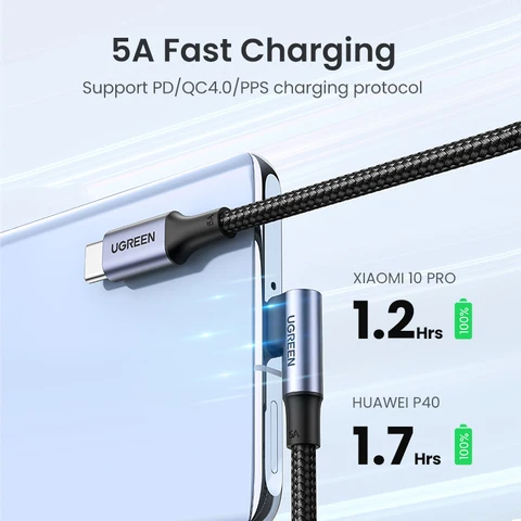 USB-кабель UGREEN 100 Вт с разъемом Type-C для iPhone 15, Macbook, Samsung, Xiaomi