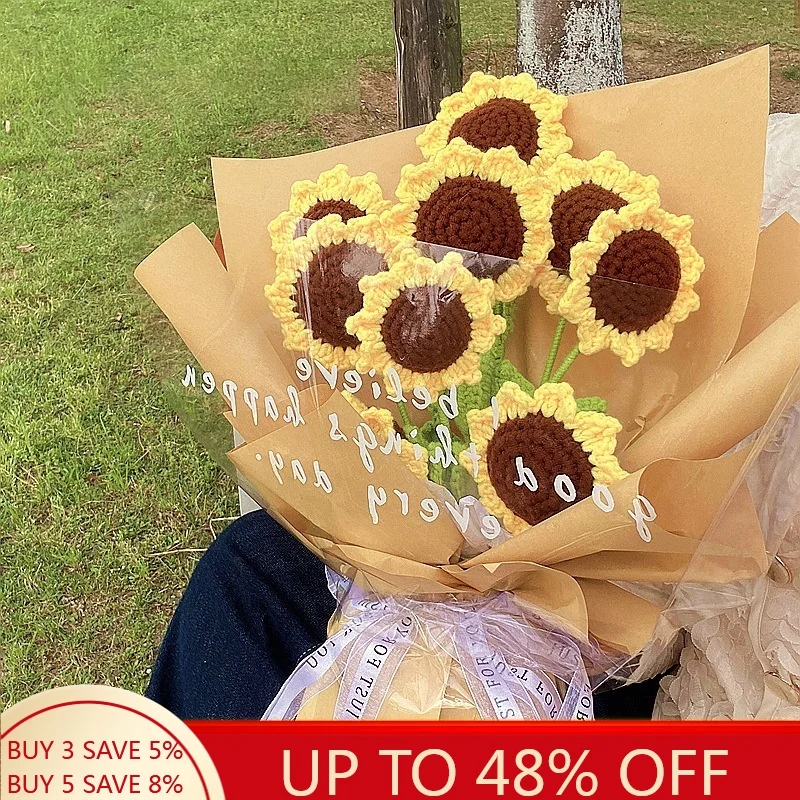 Букет розы ручной вязки домашний вязаный крючком цветок Подсолнух роза тюльпан