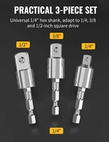 gowke 3pcs electric drill socket adapter for impact driver hex shank square socket drill bits rotatable extension 12 14 38