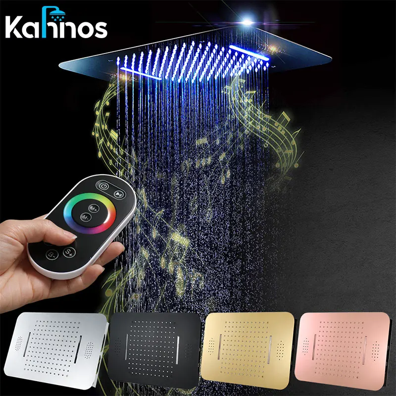 

Music Led Shower Head Top Spray Embedded Shower Head Bathroom Mobile Phone Bluetooth Control Waterfall Rain Top Spray Shower Set