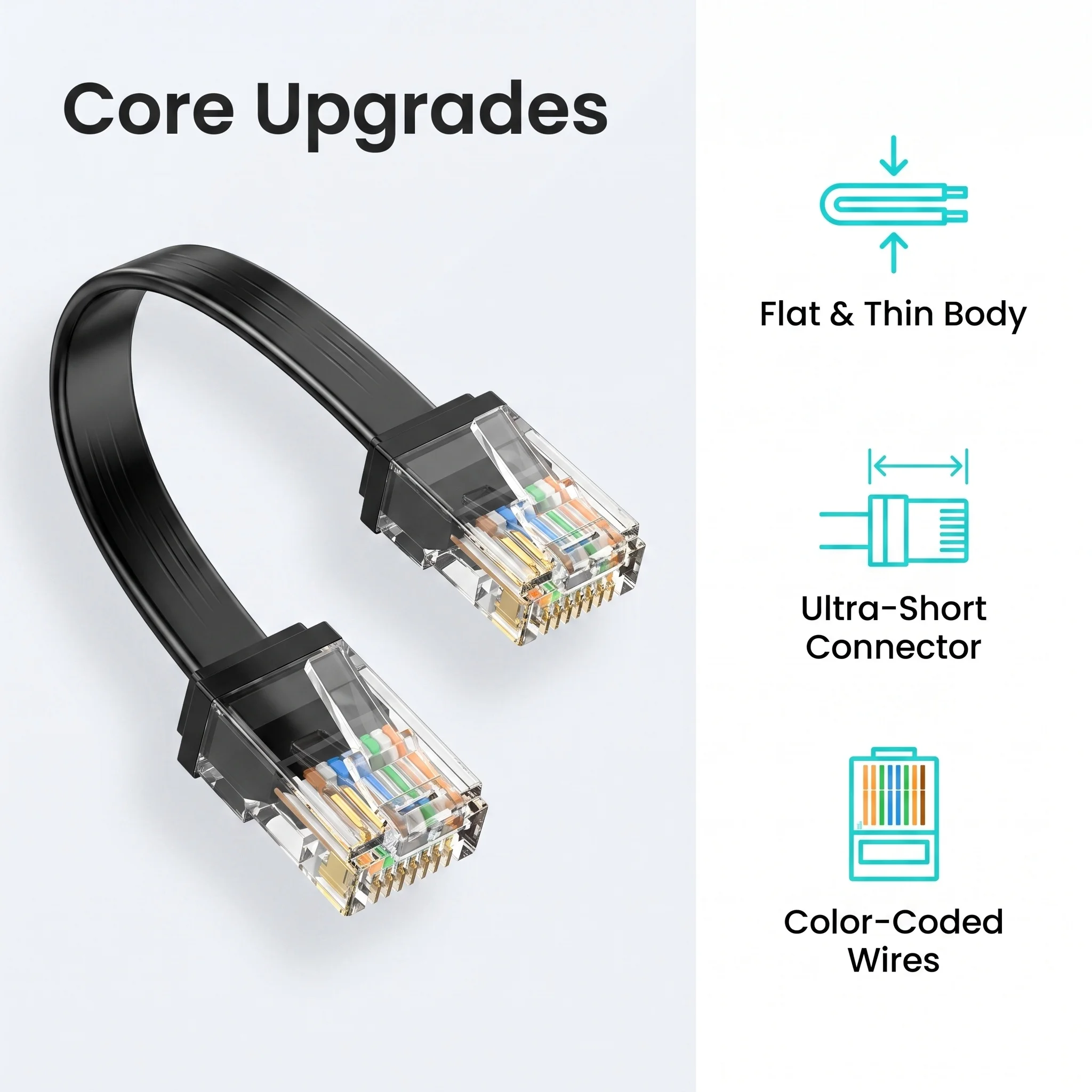 Фото Комплект из 24 коротких плоских кабелей Ethernet CAT6, высокоскоростной сетевой патч-корд Gigabit RJ45, 0,2-0,5 м, для подключения коммутаторов, роутеров и настольных компьютеров №1