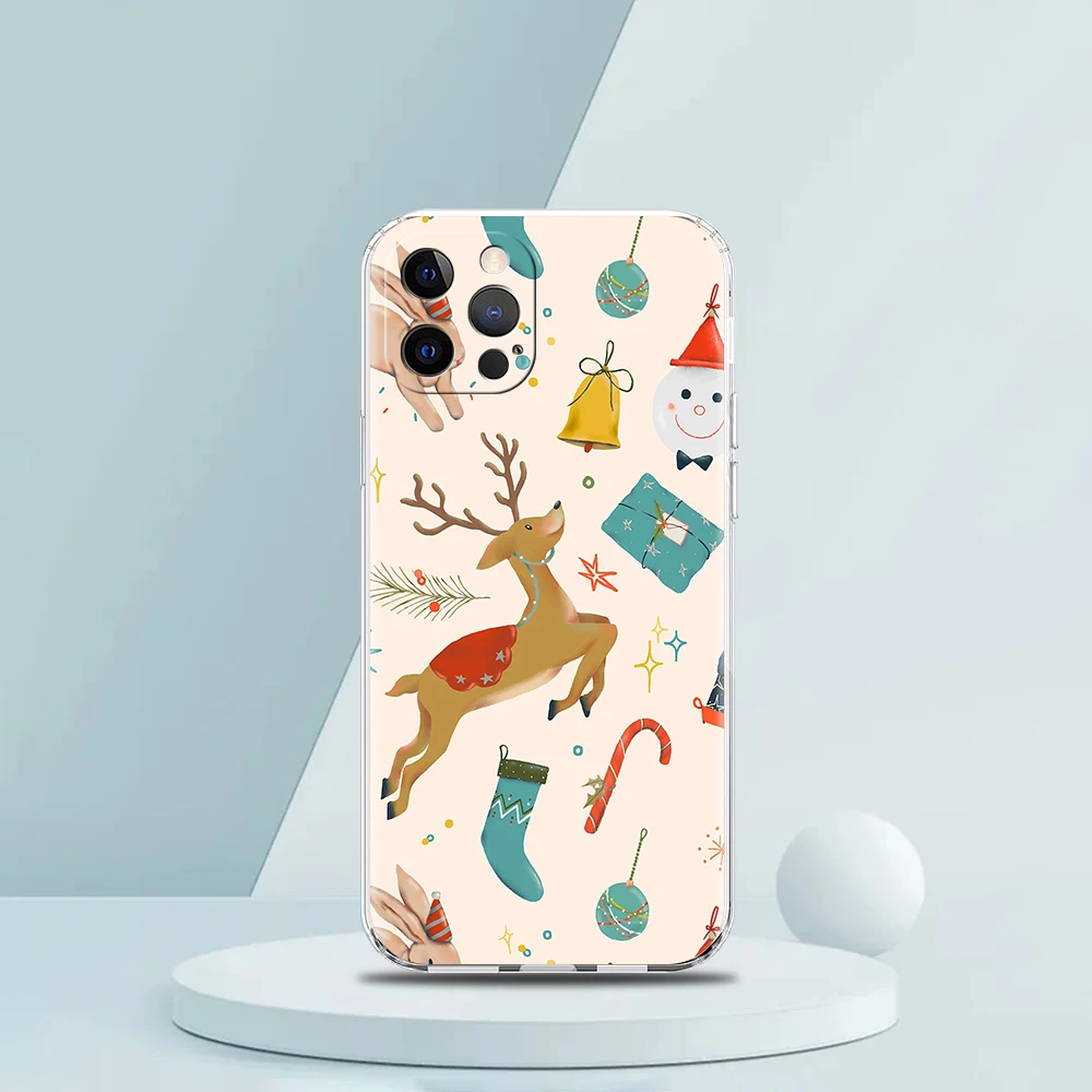Christmas New Year Gifts Elk Snow Soft Transparent Phone Case Cover for iPhone 14 13 12 11 Pro Max X XR 8 7 Plus SE 2020 XS Max
