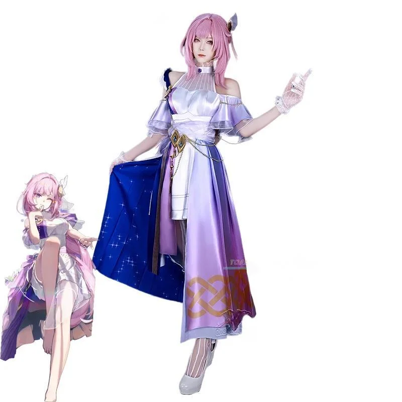 Elysia Косплей Игра Honkai Impact 3rd Cyberangel Костюм Платье Парик Полный комплект Аниме