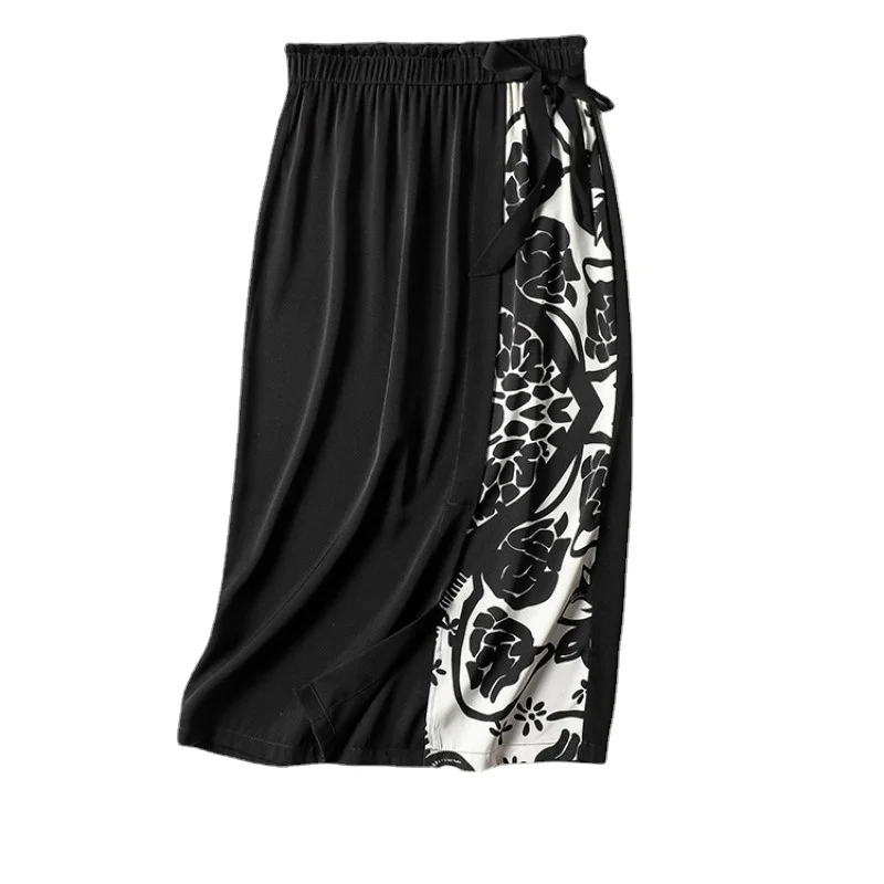 

Летняя новая женская юбка с высокой талией, легкая Сращивание, сатиновая плотная Повседневная корейская мода