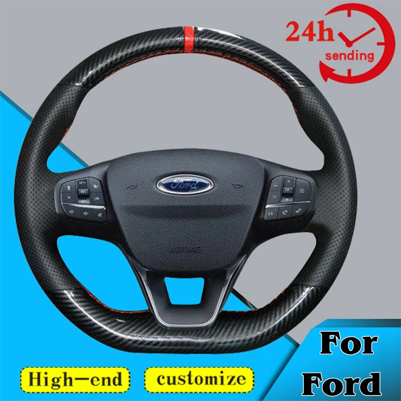 

Custom Carbon Fiber Leather Car Steering Wheel Braid Cover 100% Fit For Ford Focus ST-Line Fiesta ST Fiesta ST-Line Focus ST