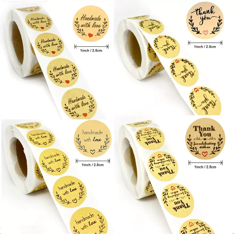 

500pcs Round Natural Kraft Stickers Scrapbooking For party birthday Package Adhesive Thank You Sticker Seal Labels Stationery