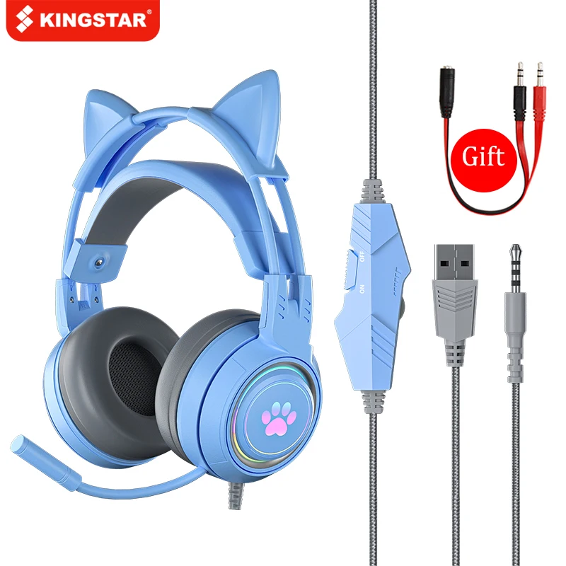 

KINGSTAR Cat Ear Gaming Headphones Gamer Headset With Microphone RGB Light Wired Computer Earphone For PC PS4/5 XBOX Laptop