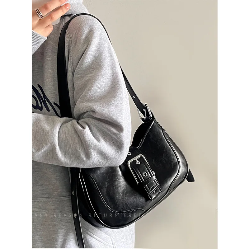 Fashion Shoulder Bag for Women PU Leather Black Simple Underarm Bag 2023 Luxury Designer Purses and Handbags Ladies Hand Bags