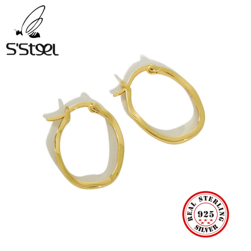 S'STEEL Concise Irregular Korean Earrings Hoops 925 Sterling Silver Earing Pendientes Mujer Boucles D'oreilles En Argent Jewelry