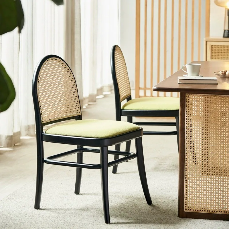 

Скандинавский обеденный стул из цельной древесины из ротанга, мебель для гостиной в стиле Ins, стул для отдыха со спинкой, бытовое пространство 2023
