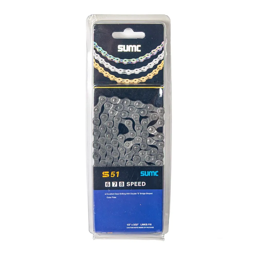 Цепь SUMC - S51 1/2&quotx3/32&quot 6/7/8 ск. 116 звеньев серая с замком SL571R (аналог KMC Z7) |