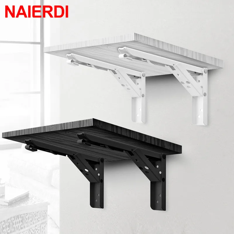 NAIERDI 2PCS Triangle Folding Angle Bracket Heavy Support Adjustable Wall Mounted Bench Table Shelf Bracket Furniture Hardware