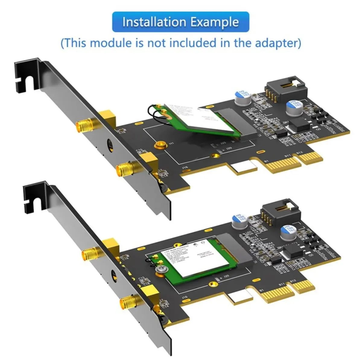 Адаптер 828sale PCIe X1 для M.2 WiFi и Bluetooth с радиатором охлаждения, поддерживает модули M.2 A+E Key, двухдиапазонный 2,4 ГГц5 ГГц, для настольных ПК (art.: 3920dbdfba465) - 3920dbdfba465