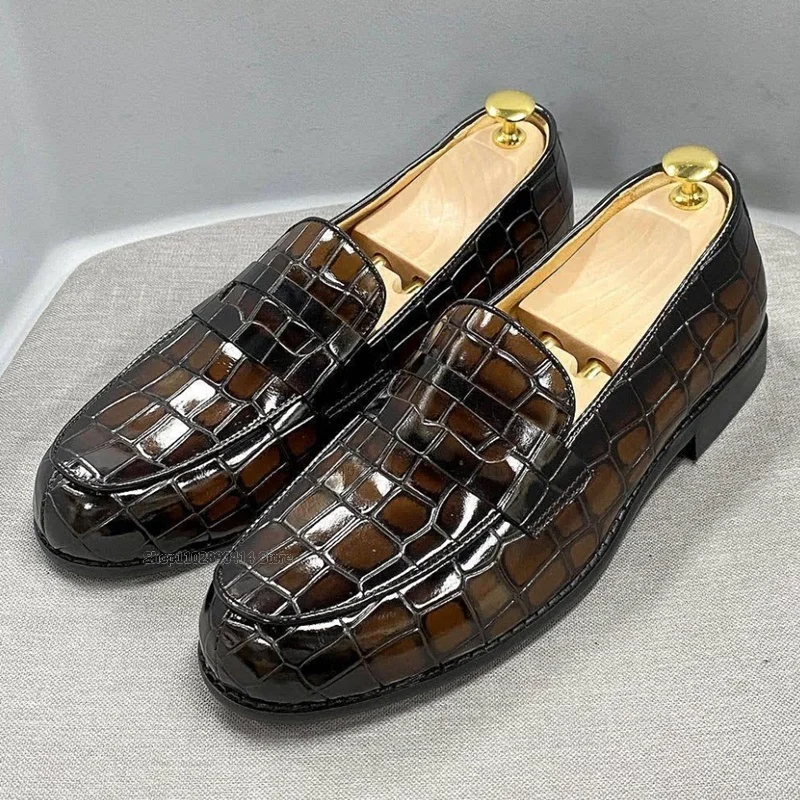 Туфли мужские с крокодиловым принтом модные лоферы без застежки Ретро стиль