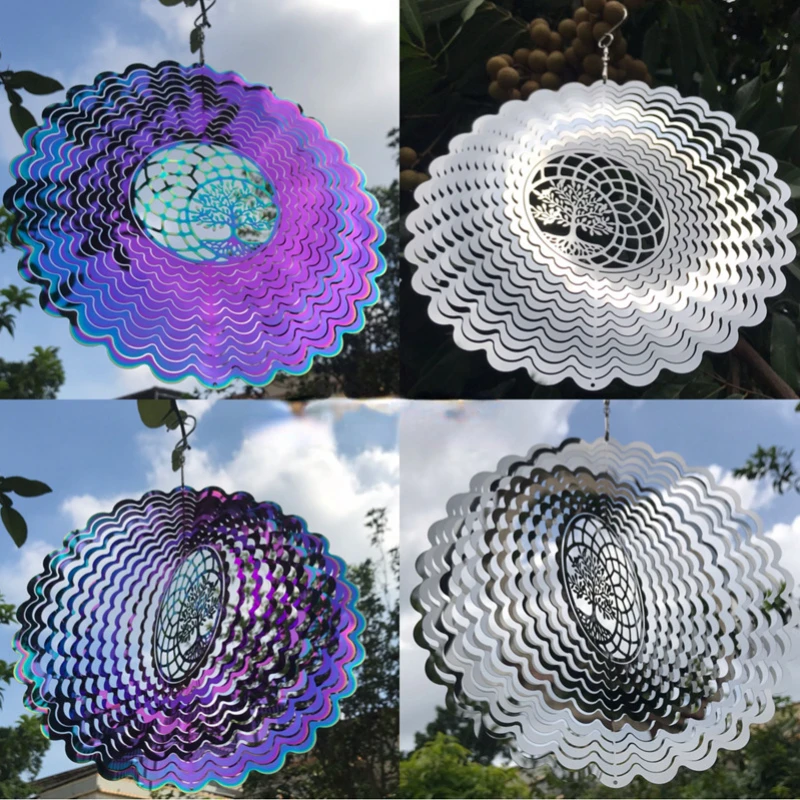 

3D Wave Wind Chimes Spinner Bell Tree Life Pendant Room Party Christmas Decor Garden Decoration Outdoor Window Hanging Windchime
