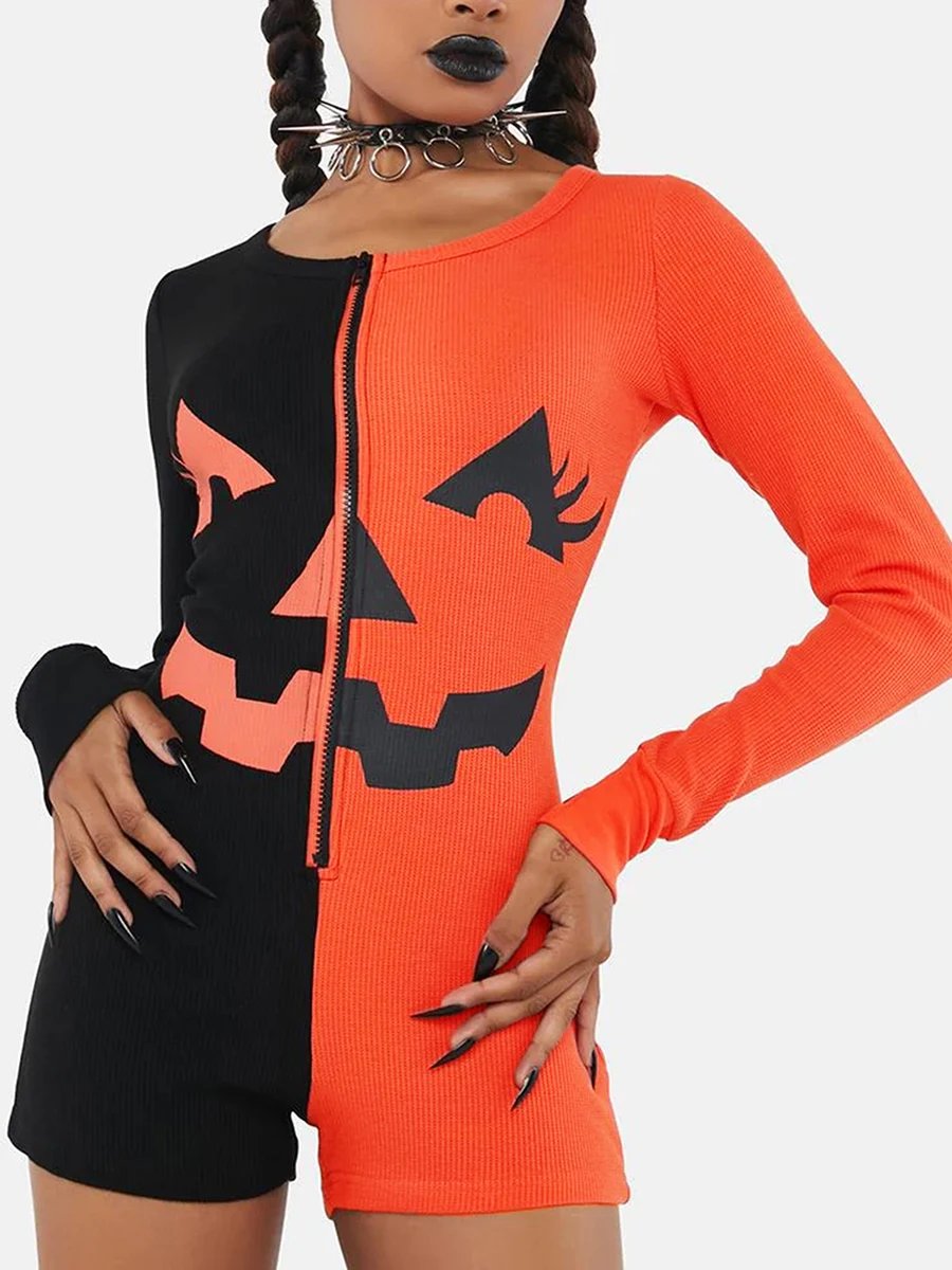 Женский костюм на Хэллоуин комбинезон с длинным рукавом и круглым вырезом