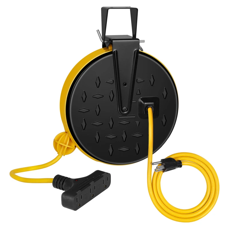 

30 Ft Retractable Extension Cord Reel, 16/3 Gauge SJTW Power Cord