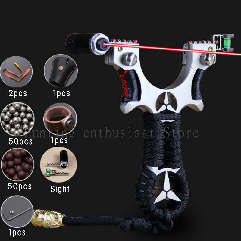 

Outdoor Laser Aiming high-Power Alloy Slingshot flat Rubber belt Horizontal Aiming adult Hunting suit