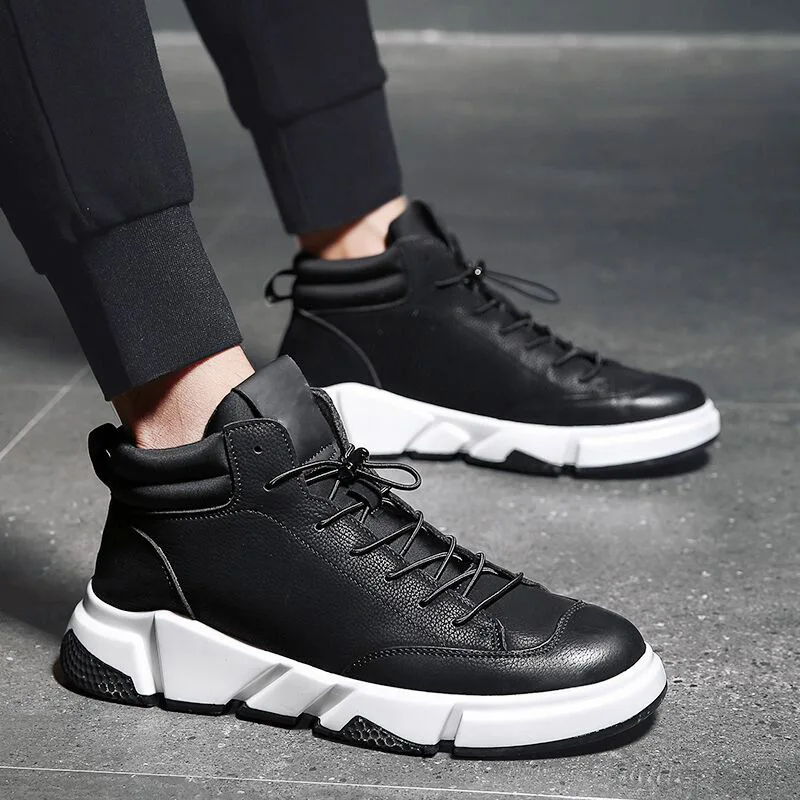

Мужские кожаные туфли на шнуровке спереди, Черные Теплые повседневные деловые туфли с высокой талией для зимы,