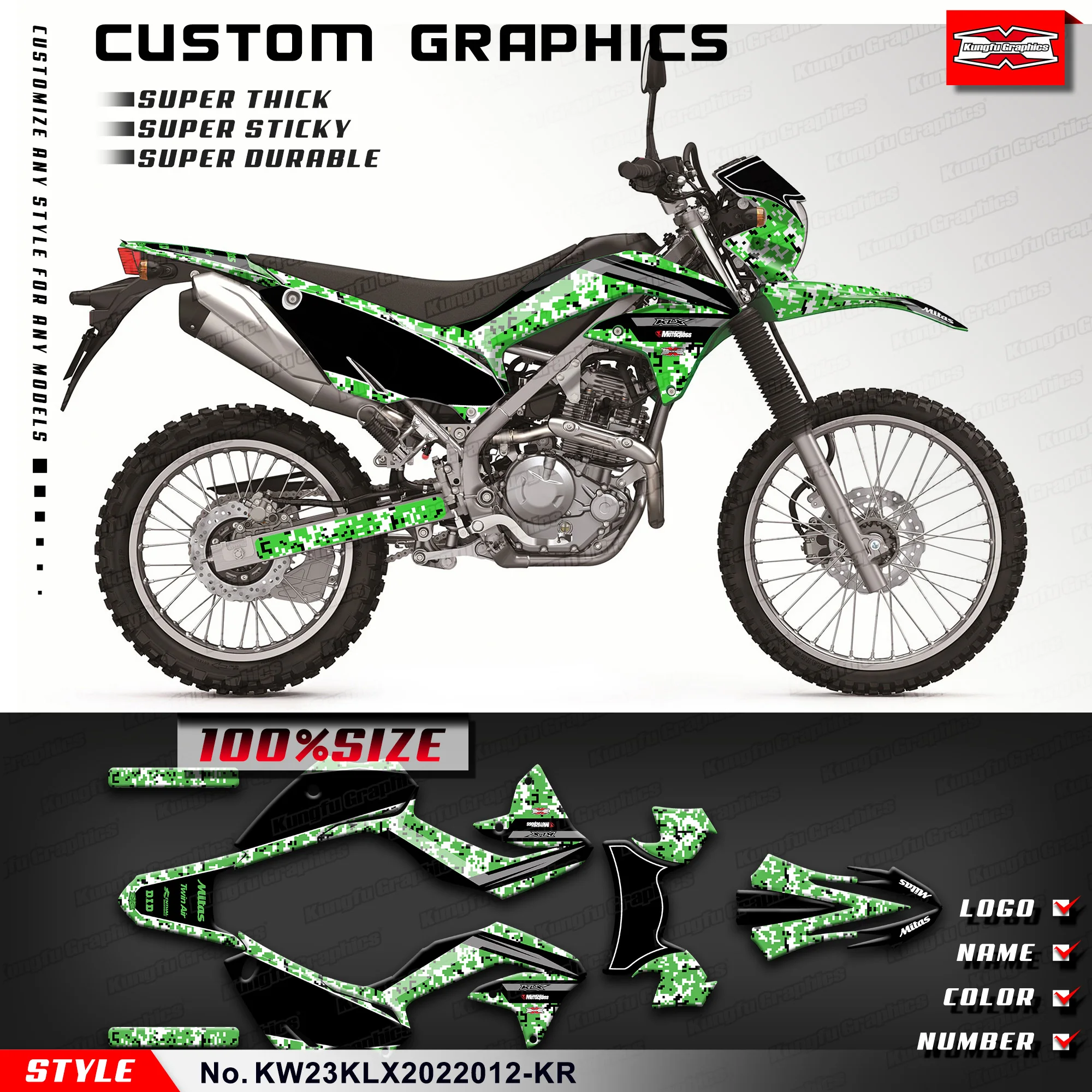 KUNGFU графическая клейкая наклейка УФ-стойкий ламинат комплект для Kawasaki KLX230 2020 2021