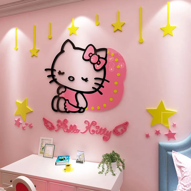 DIY собрать мультфильм Sanrio Hello Kitty настенная наклейка акриловая 3D Спящий котенок