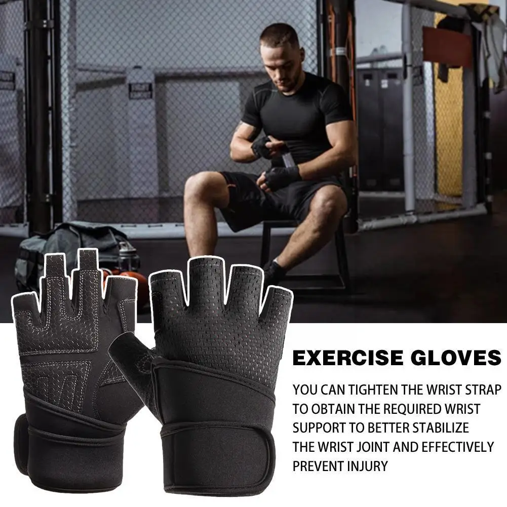 Weight Lifting Gloves Gym Sports Workout Wrist Support Training Fitness Full Palm Protection Half Finger Gloves For Men B0I1