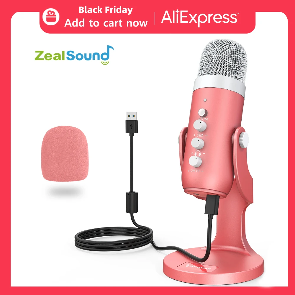 

ZealSound USB Microphone Condenser Computer Mic,Gamer Recording Microphones for PC PS4 PS5 with Headphone Output 360 Rotating