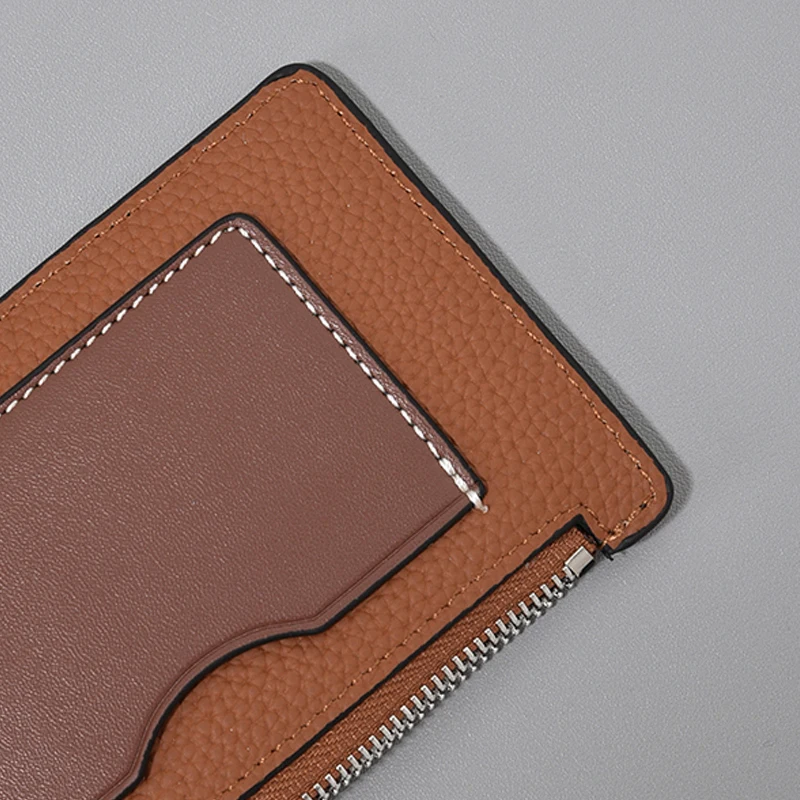 Women's Fashion Classic Ultrathin Small Credit Card Bag Multi slot Zipper Litchi Pattern Two Colors Short Portable Zero Wallet