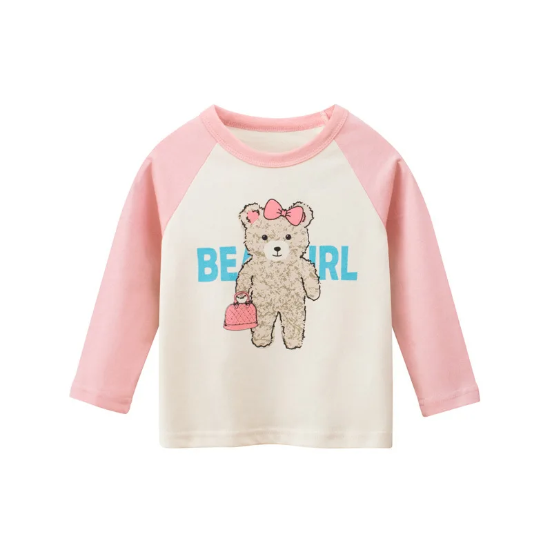 

2-8T Toddler Kid Girls T Shirt Cotton Infant Top Childrens Clothing Long Sleeve Bear Cartoon Print Tshirt Outfits Cute Tee
