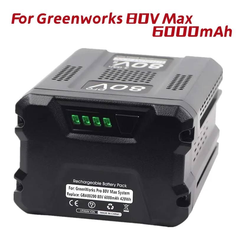 

80V 6000Ah Replacement Battery for Greenworks 80V Max Lithium Ion Battery GBA80200 GBA80250 GBA80400 GBA80500