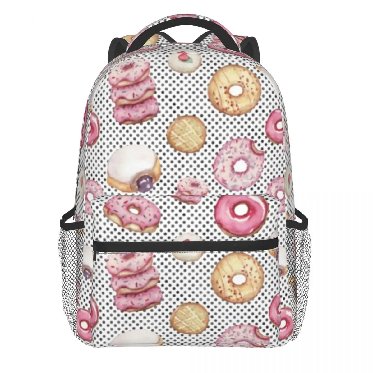 

Watercolor Doughnut Backpack Cute Polka Dot Print Cool Backpacks Student Sport Breathable High School Bags Colorful Rucksack