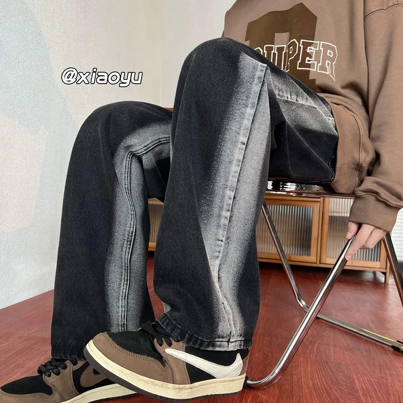 Blue Black Baggy Jeans Men Fashion Retro Casual Straight Jeans Men Japanese Streetwear Hip Hop Loose Denim Pants Mens Trousers