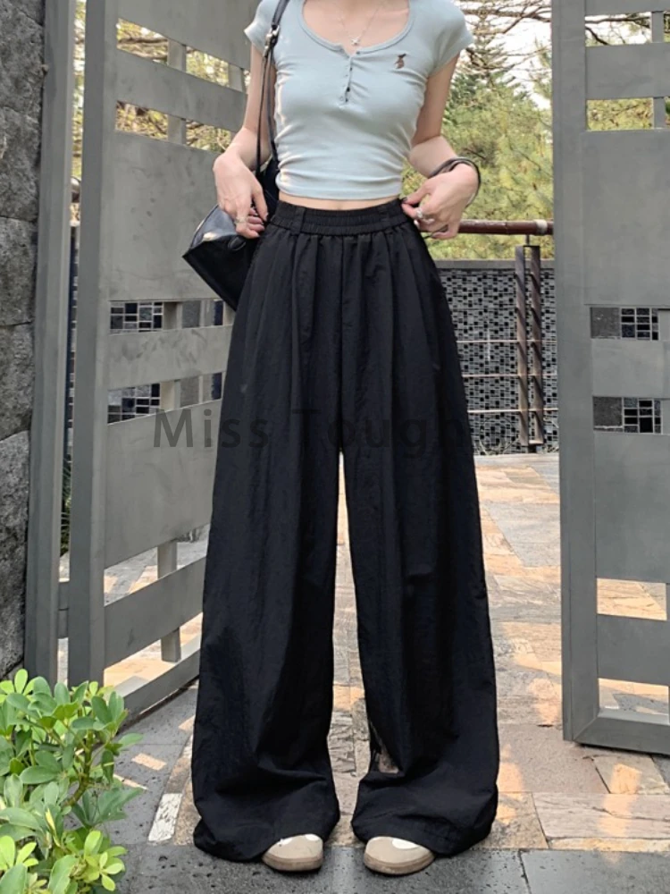 Брюки женские с завышенной талией и широкими штанинами повседневные однотонные
