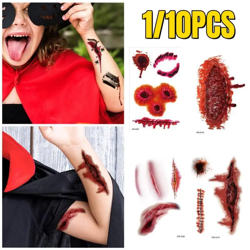 Водостойкие Временные татуировки 3D на Хэллоуин наклейки для макияжа украшения