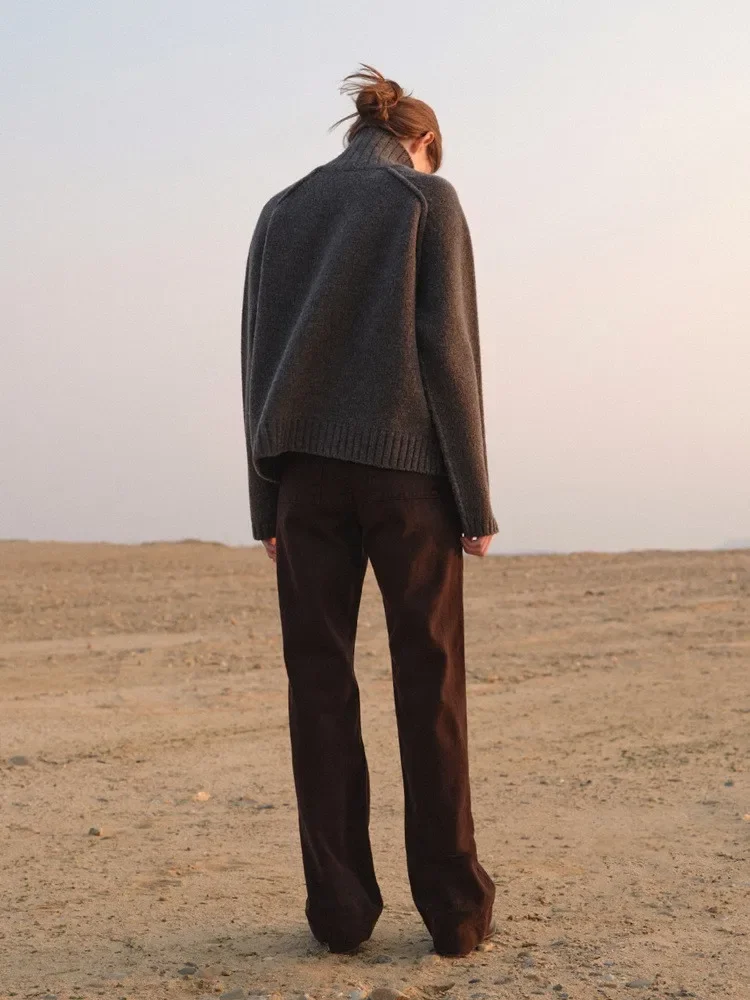 Женский вязаный свитер с высоким воротом повседневный свободный кашемировый