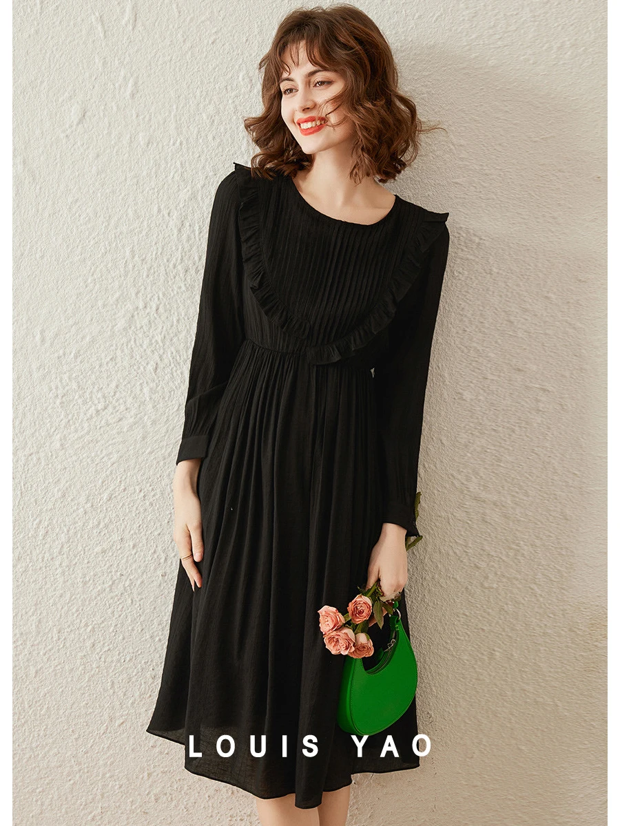 Женское платье с круглым вырезом LOUIS YAO весеннее Повседневное платье-трапеция