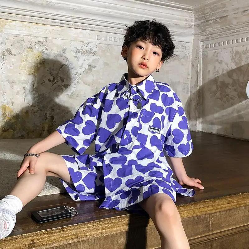 Boys and Girls Suits 2022 New Summer Clothing Shirt Fashionable Handsome Casual Loose Children's Summer Short Sleeve Pants