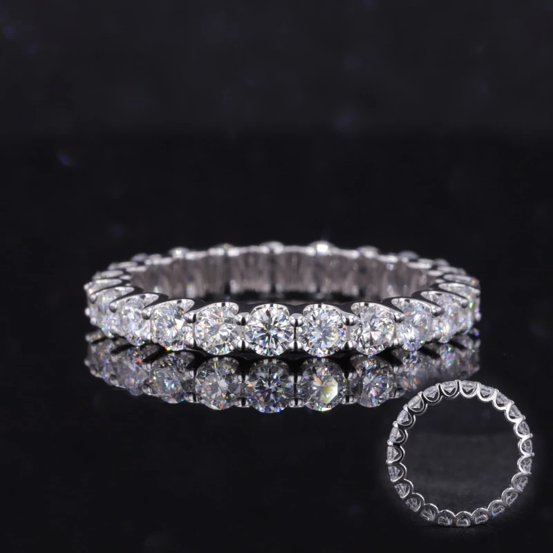 

Moissanite Wedding Rings Jewelry 14k Soild White Gold Eternity Ring U Prong Style Wedding Band