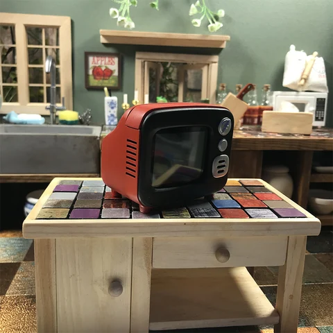 Мини-Телевизор с сенсорным экраном в стиле ретро, часы, модель кукольного домика, миниатюрная модель телевизора, игрушки, мебель для кухни