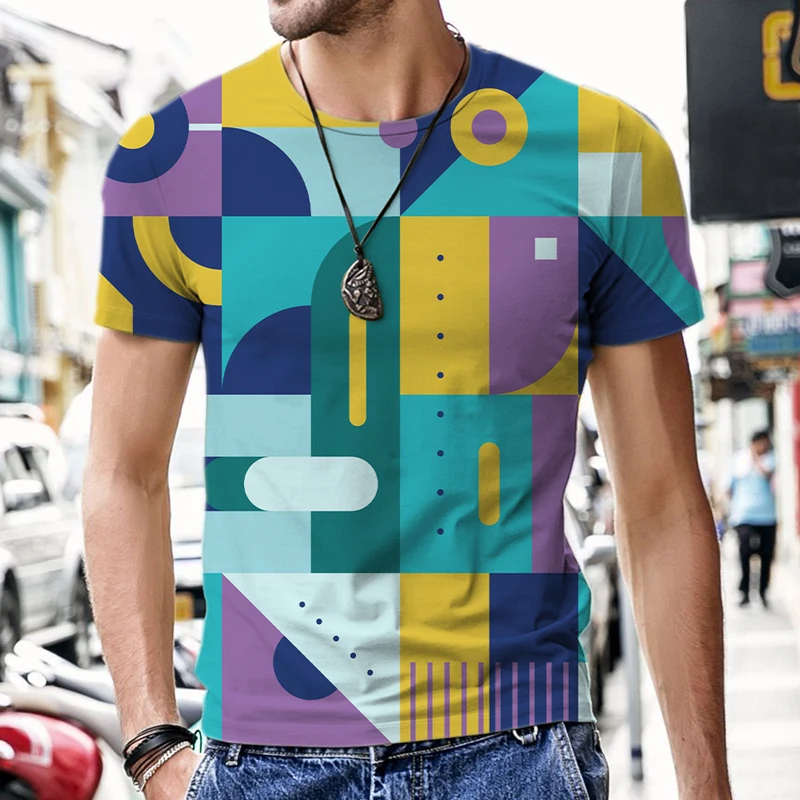 New Contrast pattern series Short Sleeve T-shirt Summer Men's T-shirt Men's Casual 3DT-Shirts Fashion O-Neck Shirt Streetwear