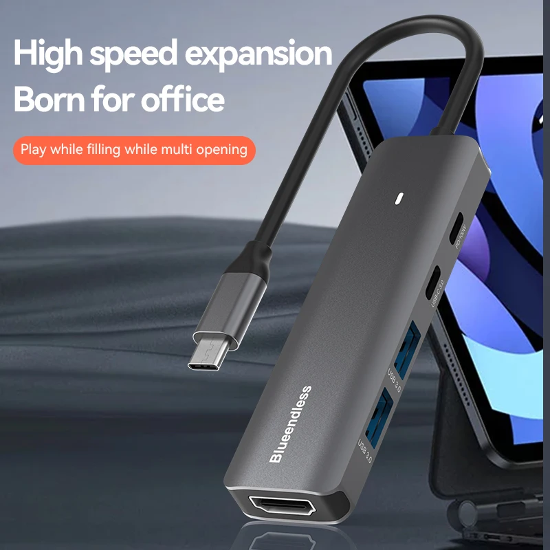 

Blueendless 4K 60HZ Display Type C Data Transfer 5 IN 1 Hub USB3.0 PD Charging Portable USB C HUB For Laptop Docking Station