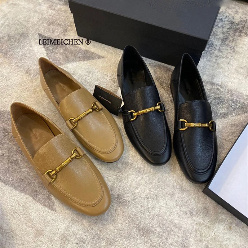 

Shoes For Women 2022 Loafers Women England Style Office Lady Simple Solid Genuine Leather Sheepskin Soft Shoes chaussure femme